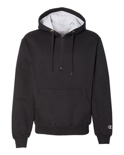 Black Custom Champion Cotton Max Hooded Quarter Zip Sweatshirt