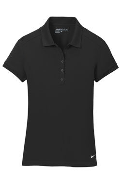 Black Nike Ladies Dri-FIT Solid Icon Pique Modern Fit Polo With Logo
