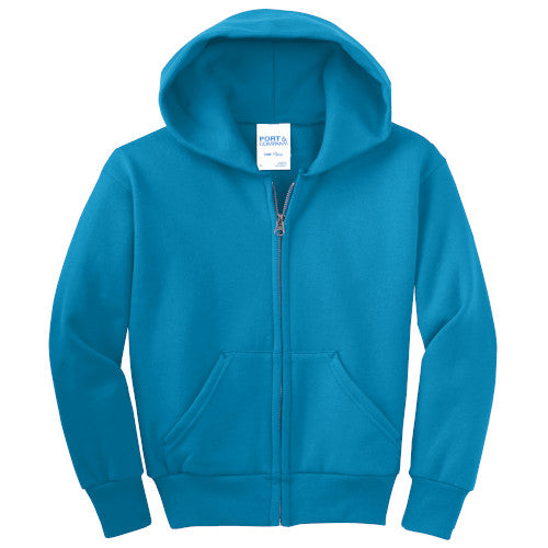 Neon Blue Custom Youth Full Zip Hooded Sweatshirt