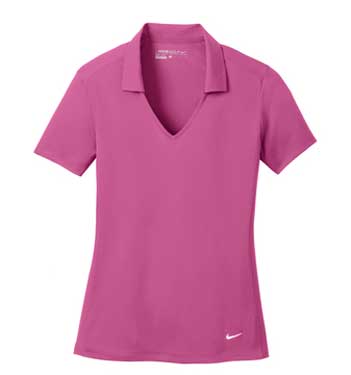 Pink Nike Ladies Dri-FIT Vertical Mesh Polo With Logo