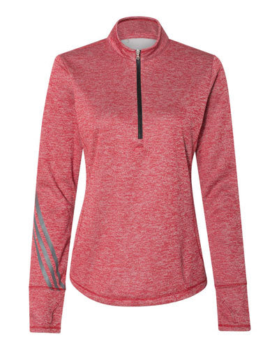 Power Red Heather Custom Adidas - Women's Brushed Terry Heather Quarter Zip Pullover