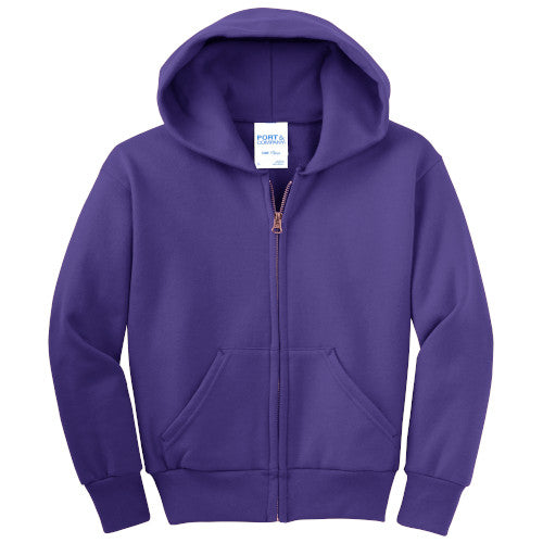 Purple Custom Youth Full Zip Hooded Sweatshirt