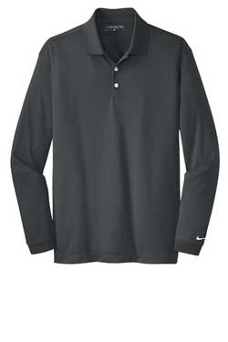 Anthracite Nike Long Sleeve Dri-FIT Stretch Tech Polo With Logo