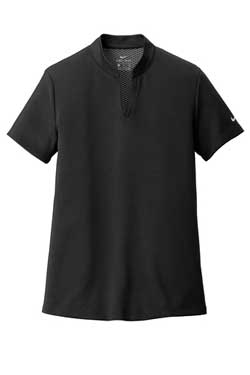 Black Nike Ladies Dri-FIT Hex Textured V-Neck Top With Logo