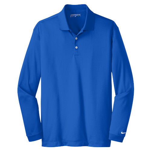 Blue Sapphire Nike Dri-FIT Long Sleeve Golf Shirt WIth Logo