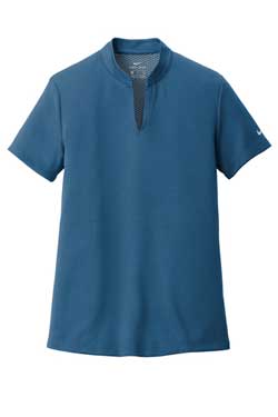Court Blue Nike Ladies Dri-FIT Hex Textured V-Neck Top With Logo