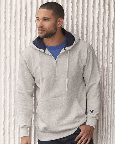 Custom Champion Cotton Max Hooded Quarter Zip Sweatshirt