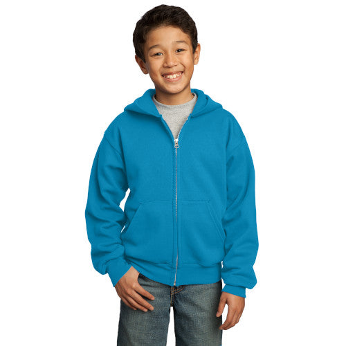 Neon Blue Custom Youth Full Zip Hooded Sweatshirt with logo
