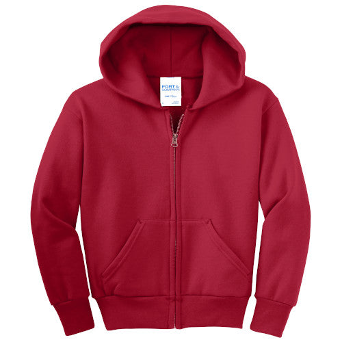 Red Custom Youth Full Zip Hooded Sweatshirt