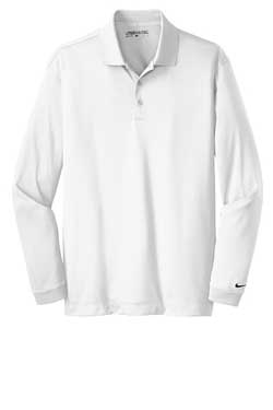 White Nike Long Sleeve Dri-FIT Stretch Tech Polo With Logo
